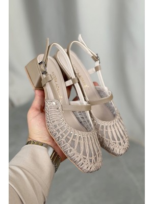 Kadın Cerny Kısa Topuklu Örgülü Ayakkabı - Vizon