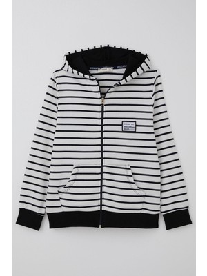 Breeze Erkek Çocuk Hırka Arma Detaylı Fermuarlı Kapüşonlu 4-8 Yaş, Beyaz