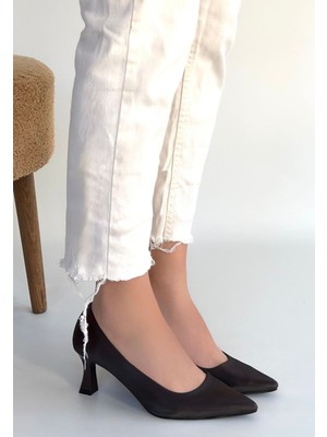 Alfaze Acı Kahve Cilt Sivri Burun Ince Topuklu Ayakkabı Topuk Boyu 6,5 cm