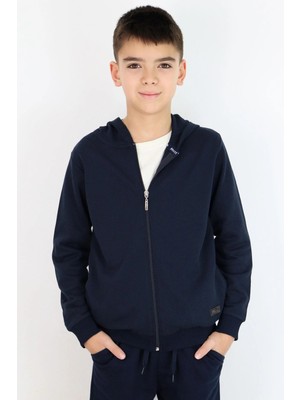 Breeze Erkek Çocuk Hırka Kapüşonlu Arma Detaylı Fermuarlı 6-10 Yaş, Lacivert