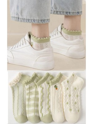 5 Çift Kabartmalı Yeşil Desenli Kadın Çorap