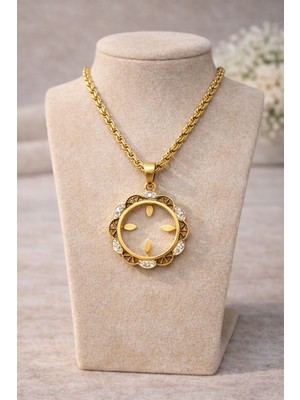 Vipfoni Çiçek Model Çeyrek ve Gram Koyulabilen Çelik Kolye Model 1