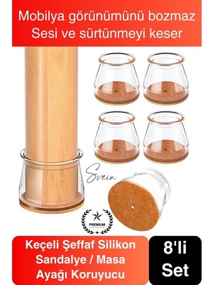 Svein #sandalye Keçeli Şeffaf Silikon Zemin Koruyucu Sandalye Masa Ayağı Parke Çizmez 8'li Set Kılıf Esnek