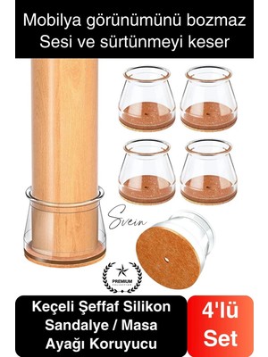 Svein #keçe Keçeli Şeffaf Silikon Zemin Koruyucu Sandalye Masa Ayağı Parke Çizmez 4'lü Set Kılıf Esnek