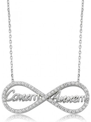 Marsilyan 925 Ayar Gümüş Canım Annem Yazılı Sonsuzluk Kadın Gümüş Kolye PT2610044 (72)