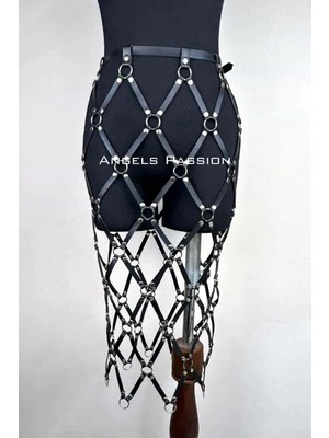 MTM My The Mall Giyim Harness Etek, Deri Örgü Harness Etek, Şık Tayt Üzeri Etek - BRF410