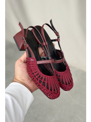 Kadın Cerny Kısa Topuklu Örgülü Ayakkabı - Bordo