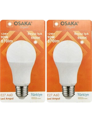 Avarson (2 Adet) Osaka 12W (90W) Beyaz Işık (6500K) E27 Duylu (Kalın Duy) LED Ampul