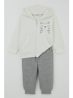 Breeze Erkek Bebek Eşofman Takımı Sevimli Kaplancık Baskılı 6 Ay-1.5 Yaş, Ekru