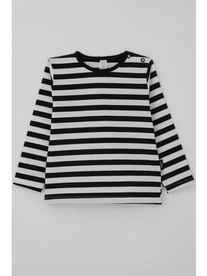 Breeze Erkek Bebek Uzun Kollu Tişört Patlı Çizgili 9 Ay-3 Yaş, Siyah