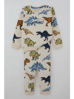 Breeze Erkek Çocuk Eşofman Takımı Kükreyen Güçlü Dinozorlar Desenli 1.5-5 Yaş, Krem