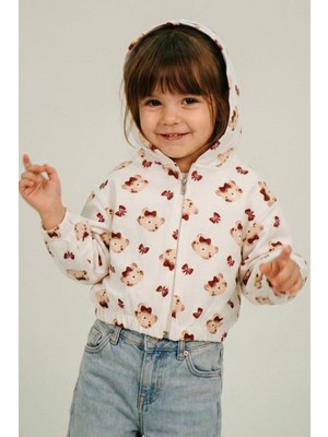 Breeze Kız Bebek Hırka Sevimli Fiyonklu Ayıcık Desenli 9 Ay-3 Yaş, Ekru