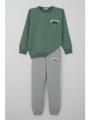 Breeze Erkek Çocuk Eşofman Takımı Sırt Baskı Detaylı Cepli 7-12 Yaş, Petrol Yeşili