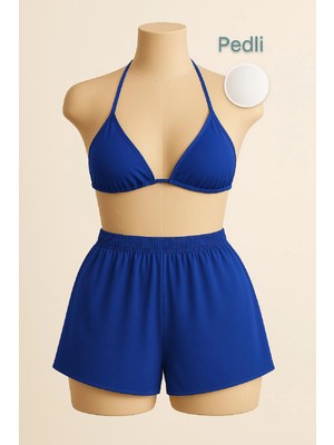 MTM My The Mall Giyim Kadın Mavi Şortlu Belden ve Boyundan Bağlamalı Bikini Takımı