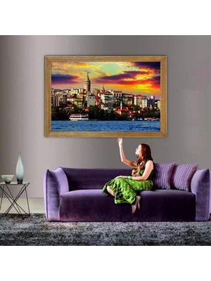 Lioncraft Istanbul Galata Kulesi Manzaralı Tablo, Çerçeveli Cam Tablo 80X110 cm