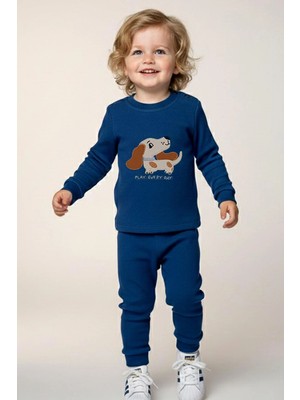 Breeze Erkek Bebek Eşofman Takımı Sevimli Köpekçik Nakışlı 9 Ay-3 Yaş, Indigo