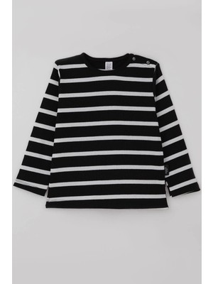 Breeze Uzun Kollu Tişört Erkek Bebek İçin Çizgili Siyah Kaşkorse Malzemeden Günlük Stil