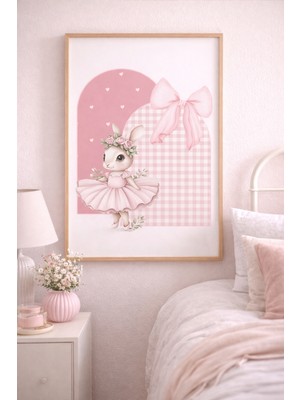 (Çerçevesiz) Pembe Balerin Tavşan Poster, Çocuk Odası Poster