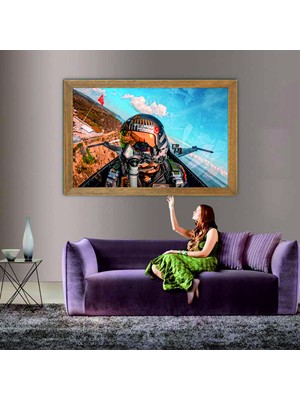 Lioncraft Solo Türk Pilotu Tablo, Çerçeveli Cam Tablo 60X90 cm
