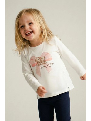 Breeze Kız Çocuk Uzun Kollu Tişört Arkadaş Temalı Minnoş Ayıcıklar 3-8 Yaş, Ekru