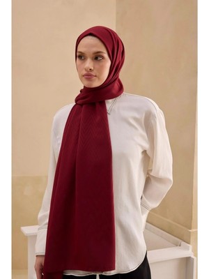 Cardion Jakarlı Şal Zigzag Desen Açık Bordo