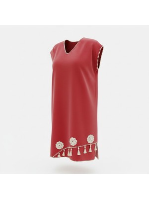 Tosbilotantik Kişiye Özel Tasarım El Örgüsü Motifli Kırmızı Şilebezi Maksi Elbise