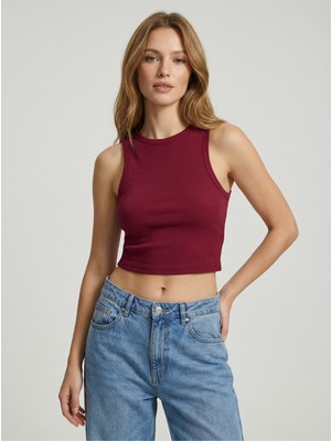 Sparrow Kadın Slimfit Fitilli Halter Yaka Esnek Örme Crop Atlet