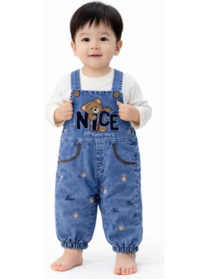 Nakışlı Kot Kumaş Mevsimlik 2li Salopet Set