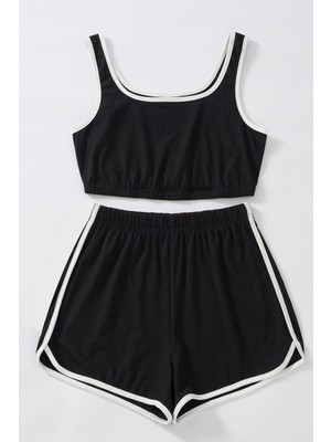 MTM My The Mall Giyim Kadın Siyah Askılı Crop Top ve Şortlu Gecelik Takım