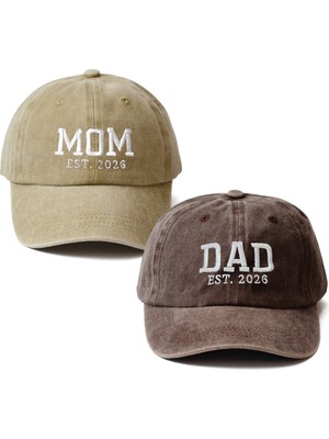 Nome Studio Nakışlı Şapka Mom Dad Anne Baba Şapka 2li Paket Yıkamalı Kumaşlı ve Yazı Nakışlı Şapka Pamuklu Siperlikli Ayarlı Şapka Günlük Tarz Eğlenceli Kep