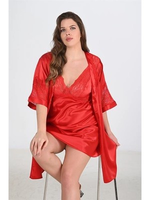 MTM My The Mall Giyim 2'li Kırmızı Sabahlık Takımı Bigsize 6207