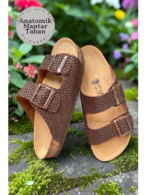 Land Of Cork Anatomik Unisex Terlik | Doğal Mantar Tabanlı Hakiki Deri Ark Destekli