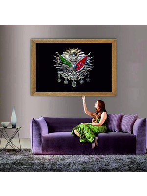 Lioncraft Osmanlı Devleti Arması, Çerçeveli Cam Tablo 80X110 cm