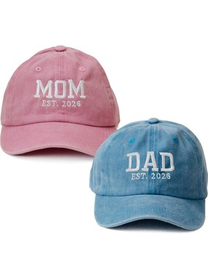 Nome Studio Nakışlı Şapka Mom Dad Anne Baba Şapka 2li Paket Yıkamalı Kumaşlı ve Yazı Nakışlı Şapka Pamuklu Siperlikli Ayarlı Şapka Günlük Tarz Eğlenceli Kep