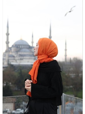 Cardion Jakarlı Şal Zigzag Desen Turuncu