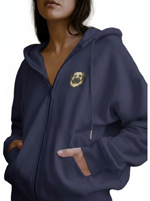 Muhtar Store Kadın Kangal Köpek Baskılı Tam Boy Fermuarlı Oversize Hoodie