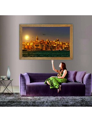 Lioncraft Istanbul Galata Kulesi Manzaralı Tablo, Çerçeveli Cam Tablo 80X110 cm