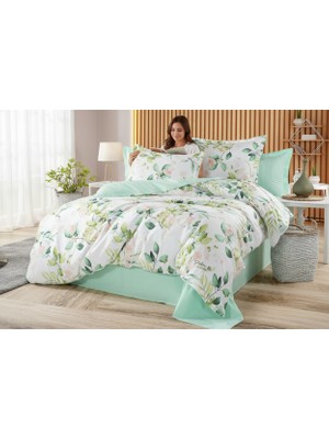 Napolyon Bahar Esintisi & Mint Yeşili Pembe  Beyaz Çiçekli Desen Nevresimtakımı