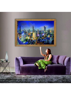 Lioncraft New York Şehir Manzaralı Tablo, Çerçeveli Cam Tablo 80X110 cm