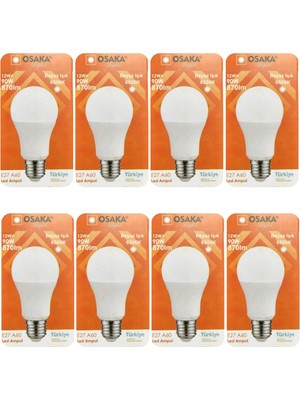 Avarson (8 Adet) Osaka 12W (90W) Beyaz Işık (6500K) E27 Duylu (Kalın Duy) LED Ampul