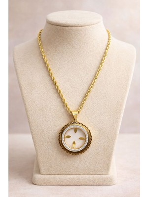 Vipfoni Zirkon Taşlı Yuvarlak Çeyrek ve Gram Koyulabilen Zarif Çelik Kolye