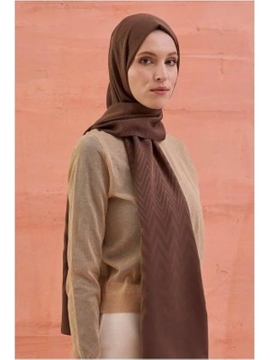 Cardion Jakarlı Şal Zigzag Desen Acı Kahve