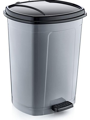 abnturk 50 Litre Çöp Kovası Gri Siyah Kapaklı  Kova Değiştirme Özellikli Pedalli