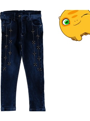 Kız Çocuk Taşlı Likralı Denim Pantolon Tuhfetower