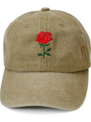 Nome Studio Nakışlı Şapka Kırmızı Gül Nakışlı Pamuklu Unisex Şapka Unisex Günlük Sokak Modası Spor Şapka Aksesuarı