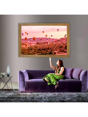 Lioncraft Nevşehir Kapadokya Manzaralı Tablo, Çerçeveli Cam Tablo 80X110 cm