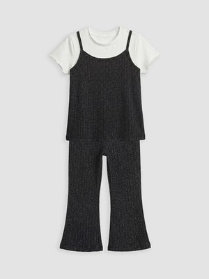 LC Waikiki Lcw Kids Ekru Simli Kız Çocuk Tişört Tayt Pantolon ve Bluz