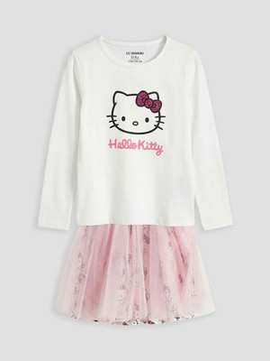 LC Waikiki Lcw Baby Ekru Hello Kitty Baskılı Kız Çocuk Tişört ve Tütü Etek