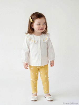 LC Waikiki Lcw Baby Ekru Çiçekli Kız Bebek Gömlek ve Tayt