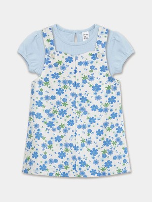 LC Waikiki Lcw Baby Ekru Bisiklet Yaka Çiçekli Kız Bebek Elbise ve Tişört